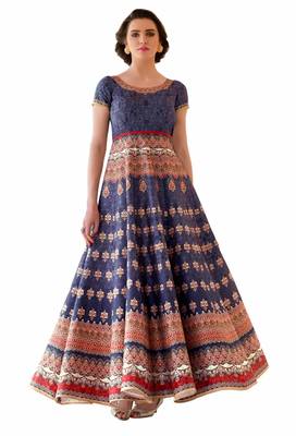 Blue art silk contrast pallu unstitched lehenga choli 4