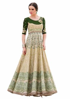 Green art silk contrast pallu unstitched lehenga choli 4
