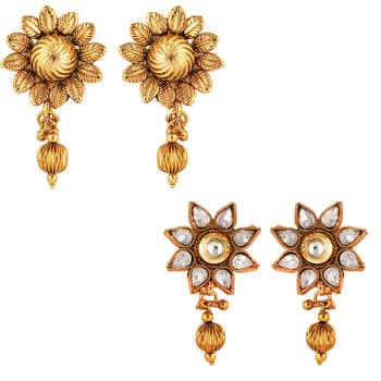 Traditional ethnic combo of stylish two earrings with crystals stones for women 1