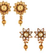 Traditional ethnic combo of stylish two earrings with crystals stones for women