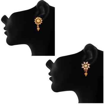 Traditional ethnic combo of stylish two earrings with crystals stones for women 2