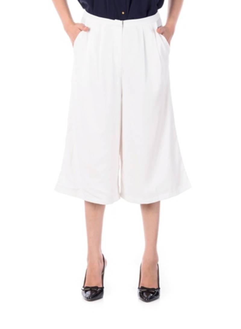 White plain crepe palazzo pants