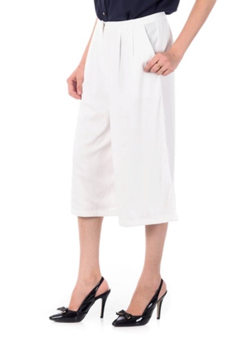 White plain crepe palazzo pants