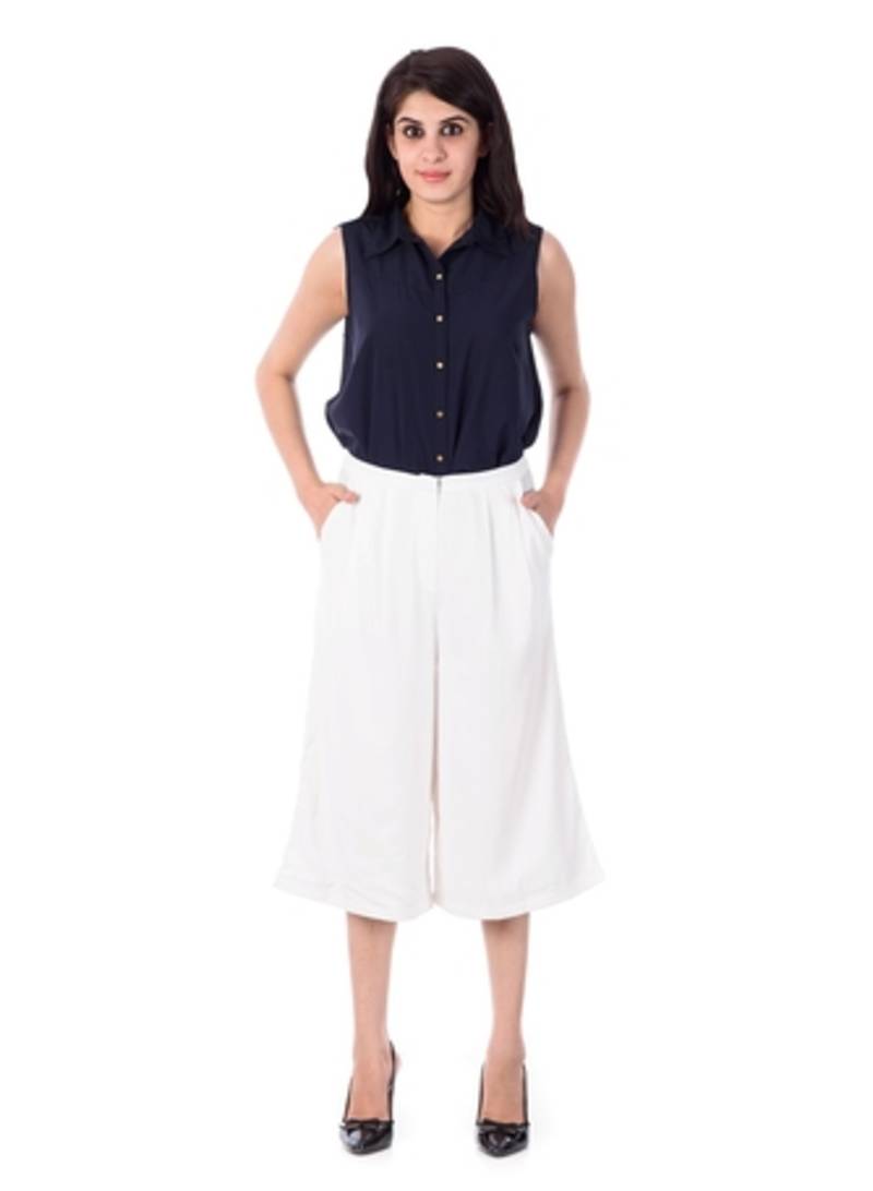 White plain crepe palazzo pants