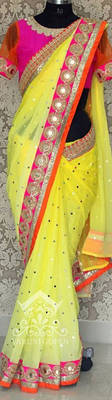 Yellow Embroidered Georgette Saree With Blouse 1