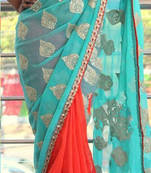 Blue Embroidered Georgette Saree With Blouse