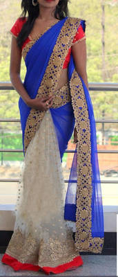 Off White Embroidered Georgette Saree With Blouse 1