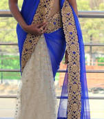 Off White Embroidered Georgette Saree With Blouse