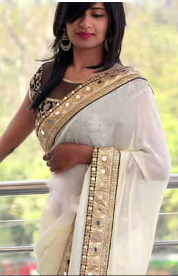 Off White Embroidered Georgette Saree With Blouse 1