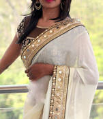 Off White Embroidered Georgette Saree With Blouse