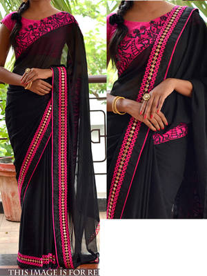 Black Embroidered Georgette Saree With Blouse 1