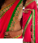 Pink Embroidered Georgette Saree With Blouse