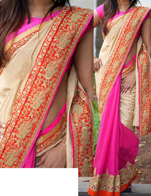 Cream Embroidered Georgette Saree With Blouse 1