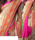 Cream Embroidered Georgette Saree With Blouse