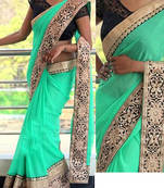 Lime Embroidered Georgette Saree With Blouse