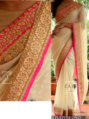 Off White Embroidered Georgette Saree With Blouse 1