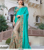 Cyan Embroidered Net Saree With Blouse