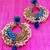 Turquoise firozi stones with rows of chandni pearls antique golden earring j75t