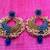 Turquoise firozi stones with rows of chandni pearls antique golden earring j75t