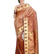 Maroon and Golden woven art silk kanjivaram saree With Blouse