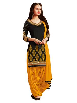 Black pure cotton embroidered unstitched salwar with dupatta 1