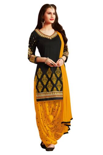 Black pure cotton embroidered unstitched salwar with dupatta