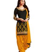 Black pure cotton embroidered unstitched salwar with dupatta