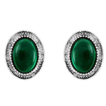 Donna Fashion Green Oval Stud Rhodiul Plated Earrings with Crystals for Wome 1