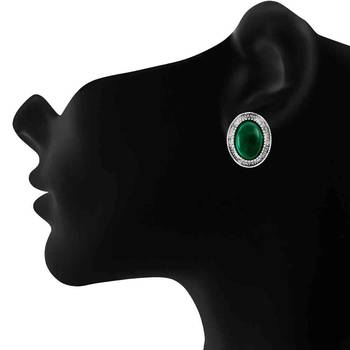 Donna Fashion Green Oval Stud Rhodiul Plated Earrings with Crystals for Wome 2