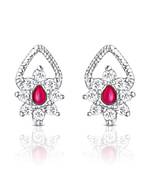 Sterling Silver Daffodil Swarovski Zirconia Red Earrings from Elysia Collection