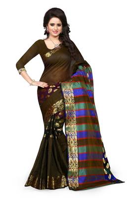Black plain art silk saree With Blouse 1