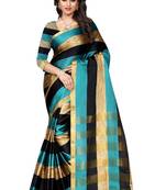 Rama and Black plain art silk saree With Blouse