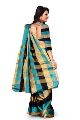 Rama and Black plain art silk saree With Blouse 3
