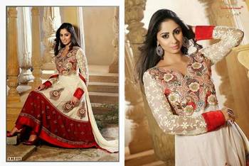 Designer Party Wear Dress Material In Red White Combination Online Designer Party Wear Dress Material In Red White Combination