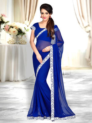 Blue plain faux georgette saree With Blouse 1