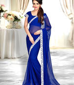 Blue plain faux georgette saree With Blouse