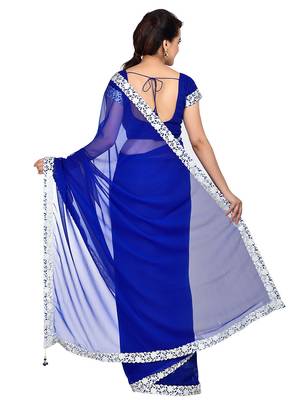 Blue plain faux georgette saree With Blouse 2