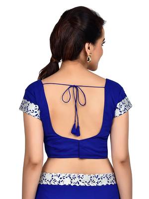 Blue plain faux georgette saree With Blouse 4