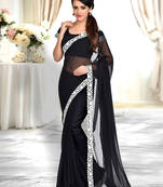 Black plain faux georgette saree With Blouse