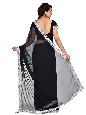 Black plain faux georgette saree With Blouse 2