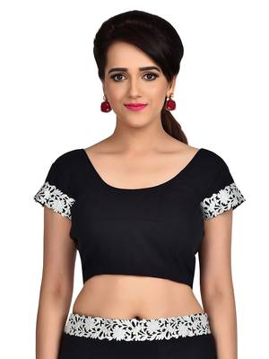 Black plain faux georgette saree With Blouse 3