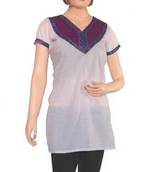 Ethnic Touch - White and Purple Kurti with weaving patch work