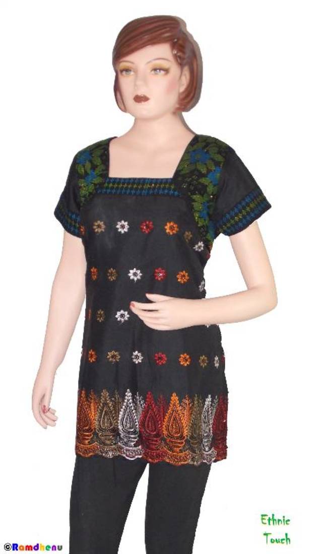Ethnic Touch - Kurti- Black and with Multicolor embroidery
