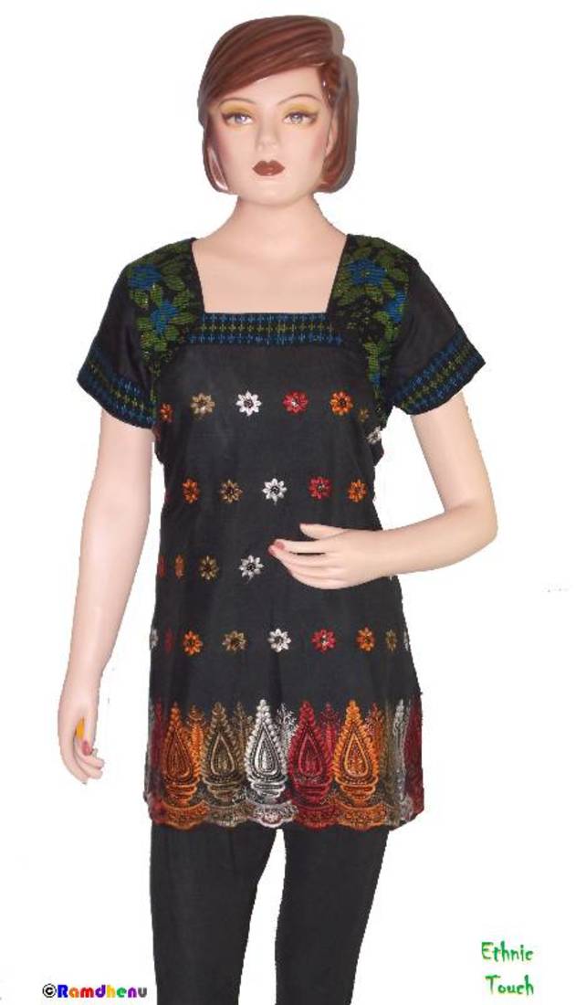 Ethnic Touch - Kurti- Black and with Multicolor embroidery