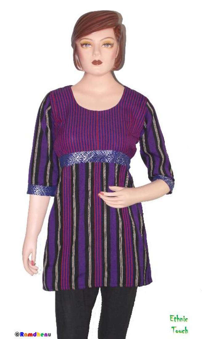 Ethnic Touch - Black,Purple and Maroon Kurti with weaving patch
