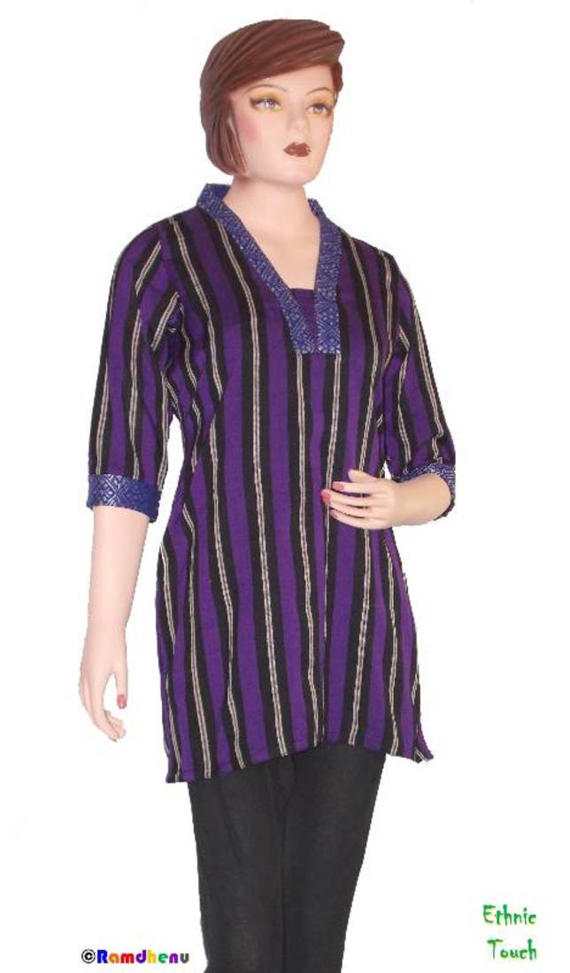 Ethnic Touch - Black and Purple Kurti with weaving patch work
