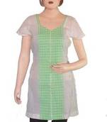 Ethnic Touch - White and Green Kurti with weaving work