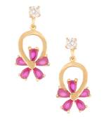 Floral Design Pink Stone Studded Gold Toned Earrings