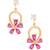 Floral Design Pink Stone Studded Gold Toned Earrings