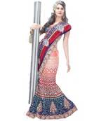 Triveni Red Chiffon Lehenga Saree Embroiderd Blouse - 6209